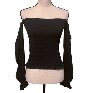 1 State Off The Shoulder Fitted Long Sleeve Crop‎ Top in Black Women's Small